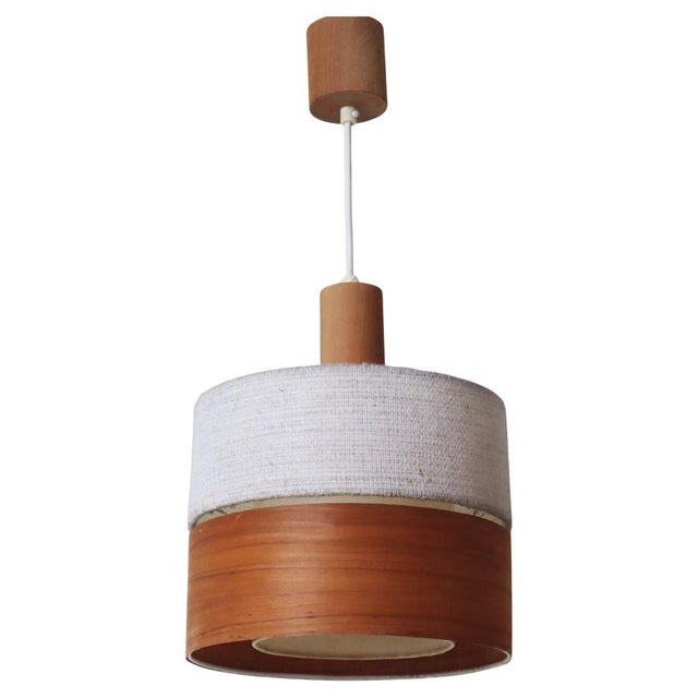 Mid-Century Modern Teak, Chipboard and Wool Pendant Lamp, 1960s For Sale - Image 10 of 10