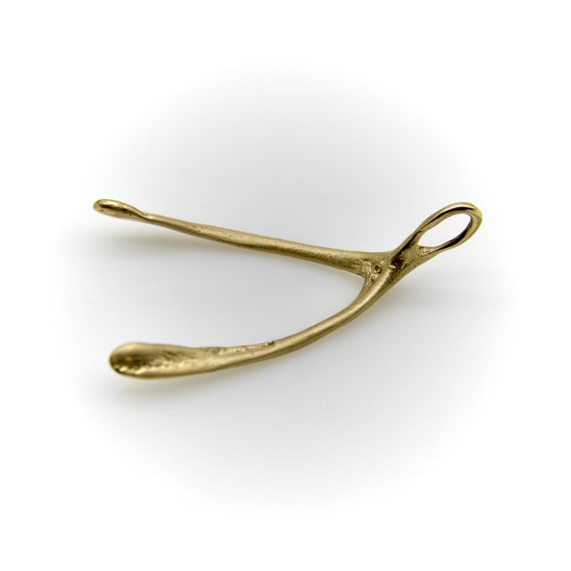 Metal Vintage 14k Gold Make a Wish Wishbone Pendant For Sale - Image 7 of 11
