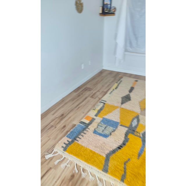 Textile Handmade Moroccan Boujaad Rug, Mustard Grey Blue Diamond, 9'4" X 6'11" For Sale - Image 7 of 17