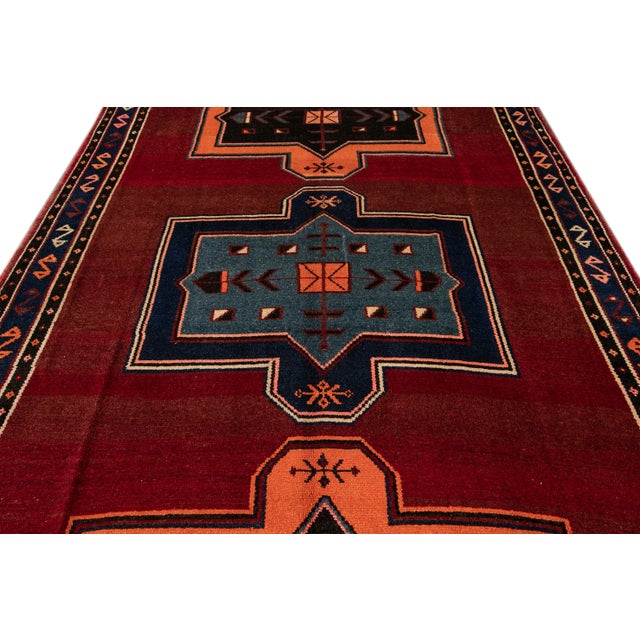 Tribal Vintage Turkish Handmade Red Tribal Wool Runner For Sale - Image 3 of 9