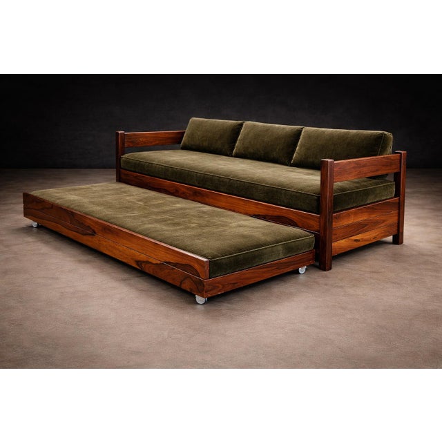 Mid-Century Modern Brazilian Modern Two-in-One Rosewood Sofa & Daybed in Deep Olive Mohair, Celina For Sale - Image 3 of 16