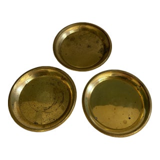 Vintage Solid Brass Coasters, Set of 3 For Sale