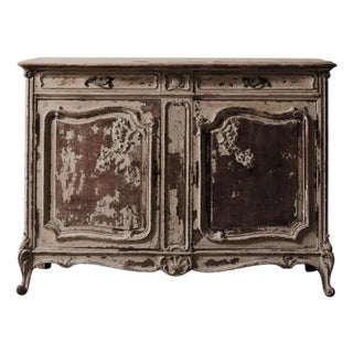 1920's French Distressed Walnut Serving Cabinet For Sale