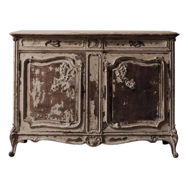 1920's French Distressed Walnut Serving Cabinet For Sale