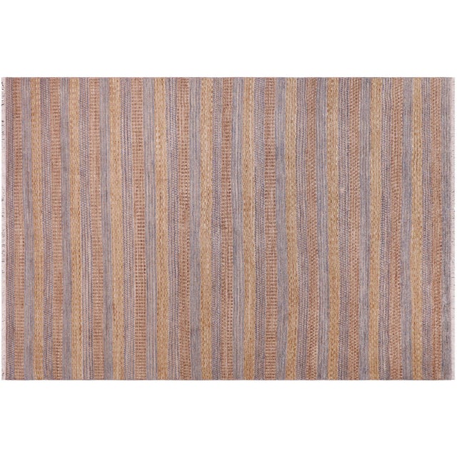 Gold Boho Chic Grey/Gold Wool High-Low Pile Small Rug -6'5 X 9'11 For Sale - Image 8 of 8