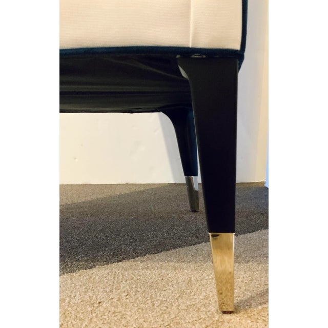 Caracole Couture Modern Navy Blue Velvet and White Linen Chairs - a Pair For Sale In Atlanta - Image 6 of 9