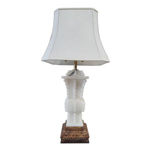 1980s Marbro Hand Carved Solid Alabaster White Lamp with Base