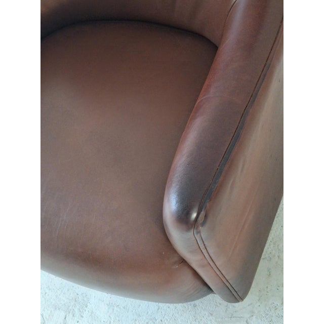 Mid-Century Club Chair in Rich Cigar-Brown Patinated Leather, 1960s For Sale - Image 4 of 9