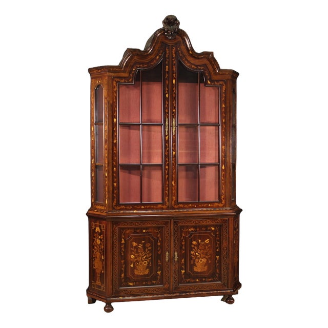 Vintage Dutch Inlaid Display Cabinet, 1970 For Sale