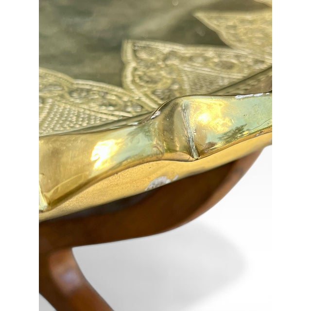 Mid 20th Century Moroccan Hammered Brass & Teak "Spider Leg" Tray Table For Sale - Image 14 of 17