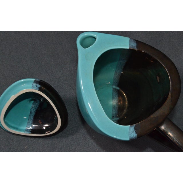 Mid 20th Century Vallauris – Black and Turquoise Blue Faience Coffee Set - 15 pcs For Sale - Image 13 of 18