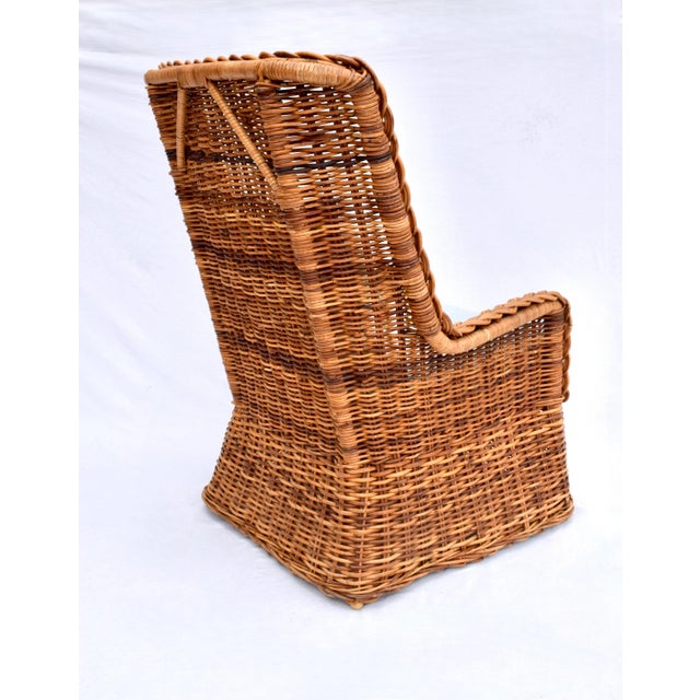 1960s Sculptural Braided Wicker Wingback Rattan Chair & Ottoman Set For Sale - Image 11 of 12