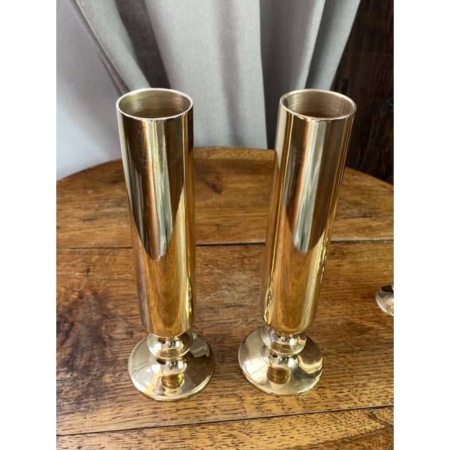Tubular Candlesticks and Bud Vases in Brass, 1950s, Set of 5 For Sale - Image 9 of 15