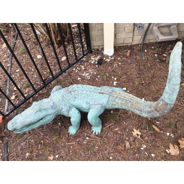 Metal 1980s Vintage Bronze Crocodile Statue For Sale - Image 7 of 7