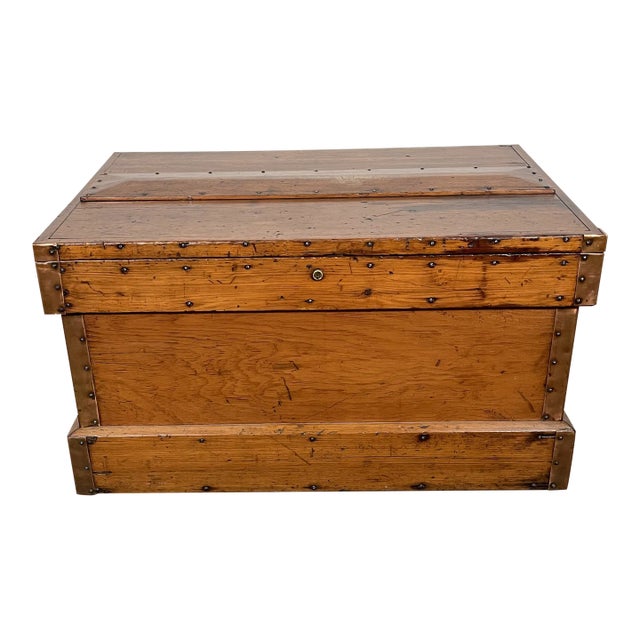 Early 20th Century Antique Hand Crafted Lift Top Carpenters Storage Chest For Sale
