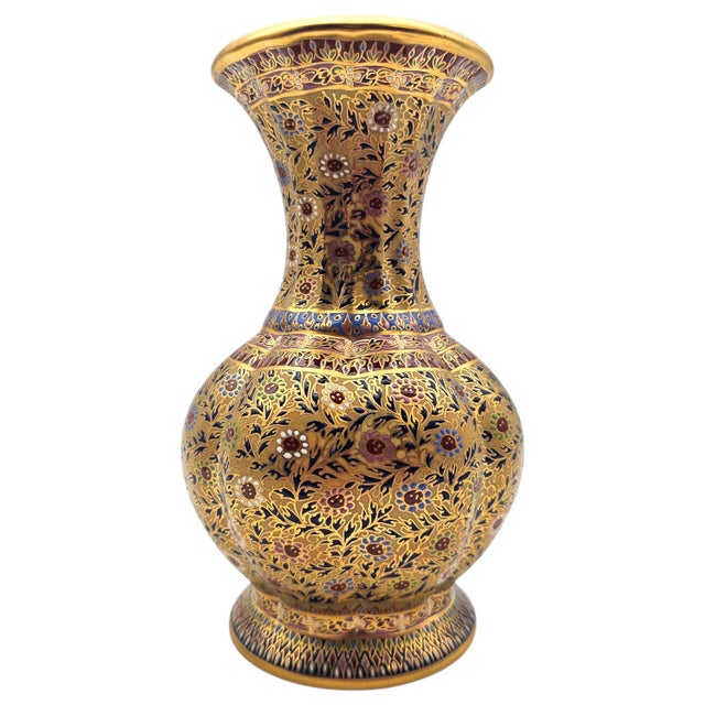 Chinoiserie Thai Benjarong 22k Gold Enamel Floral Vase 8" For Sale - Image 3 of 13