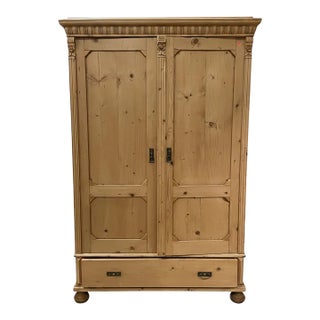 Antique French Pine Two Door Armoire Drawer to Base For Sale