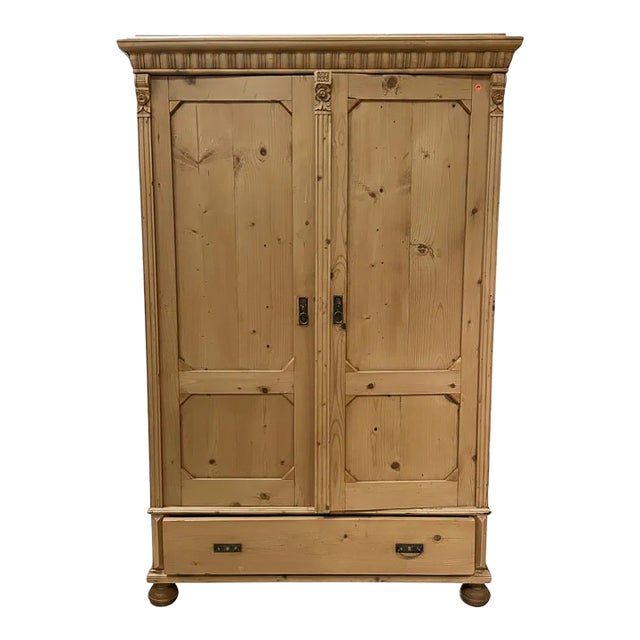 Antique French Pine Two Door Armoire Drawer to Base For Sale