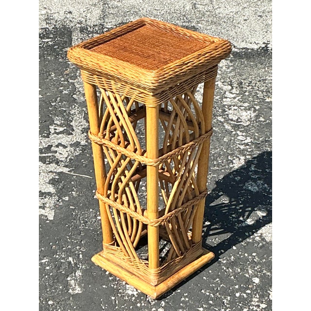 Vintage Coastal Woven Rattan Pedestal For Sale - Image 4 of 6