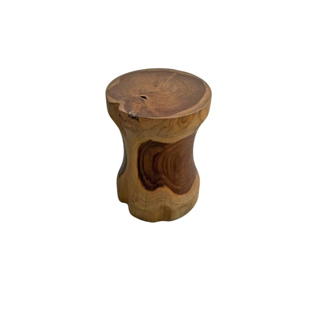 Round Teak Wood Side Table, Natural Finish, Modern Organic For Sale - Image 4 of 7