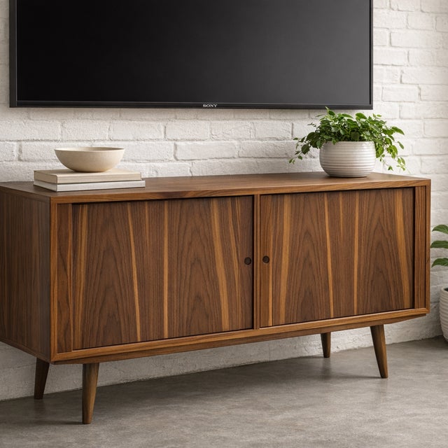 1960s Apartment Sized Mid Century Modern Credenza | Walnut Sideboard by Bruno Hansen, Made in Denmark For Sale - Image 5 of 14
