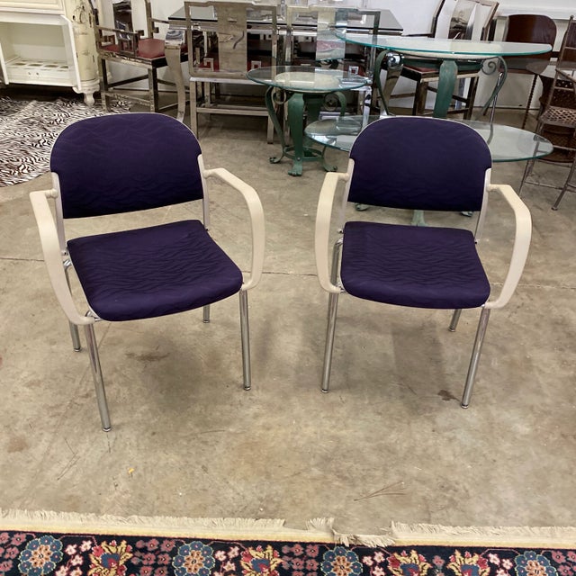 Beautiful pair of purple eggplant Giancarlo Peretti Chairs. Floor seat height 18. Perfect for the interior designer.