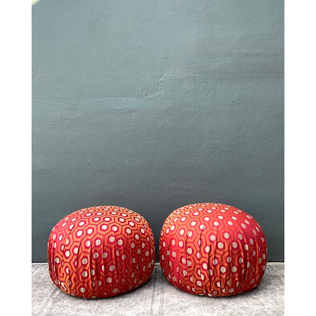 Late 20th Century Vintage Geometric Fabric Poufs - Pair For Sale - Image 5 of 12