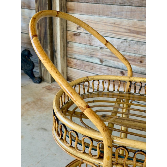 Mid-Century Italian Rattan and Bamboo Bar Cart in the Manner of Franco Albini For Sale - Image 11 of 12