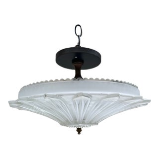 Vintage Deco Sunflower Semi Flush Fixture For Sale