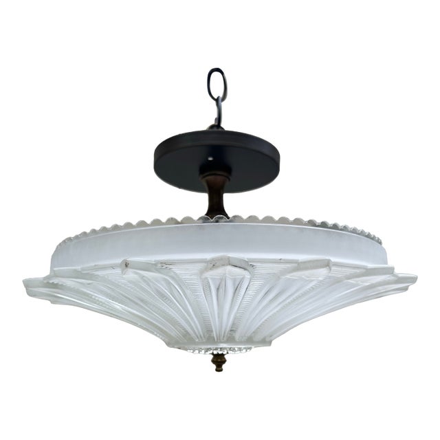 Vintage Deco Sunflower Semi Flush Fixture For Sale