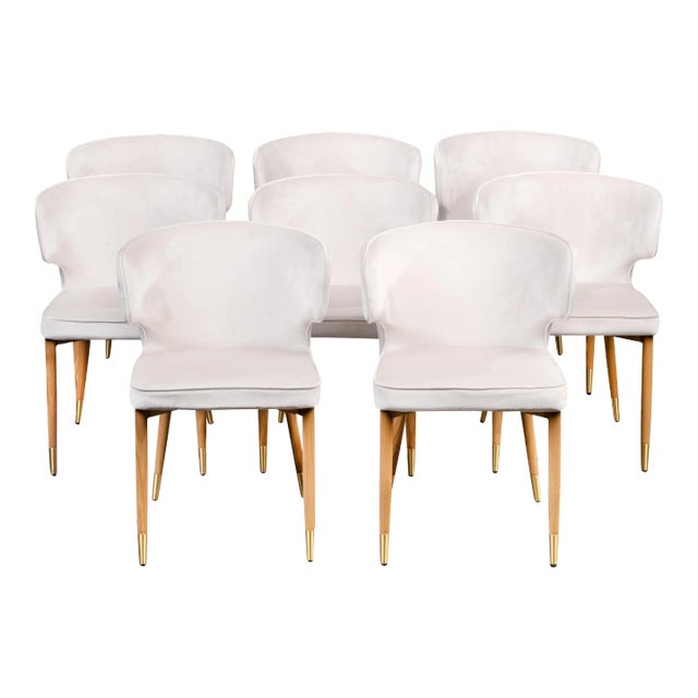 Contemporary Set of 8 Kayla Upholstered Dining Chair in Ivory For Sale