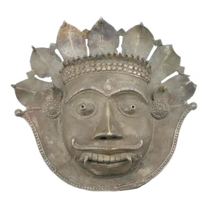 19th Century Indian Bronze Tiger Bhuta Mask Metal Silver Tone South India Kerala