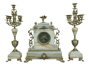 Baily Banks & Biddle Vintage Marble French Style 3 Piece Clock Set
