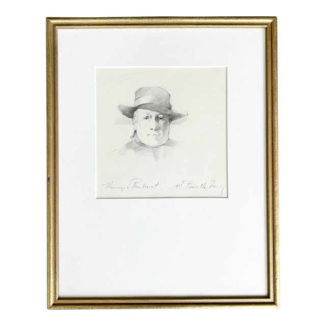 1977 Priscilla Treacy "Hommage À Rembrandt" Framed Original Pencil Portrait Study For Sale