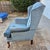 Wood 1980s Tufted Blue Velvet Wing Back Arm Chair For Sale - Image 7 of 8