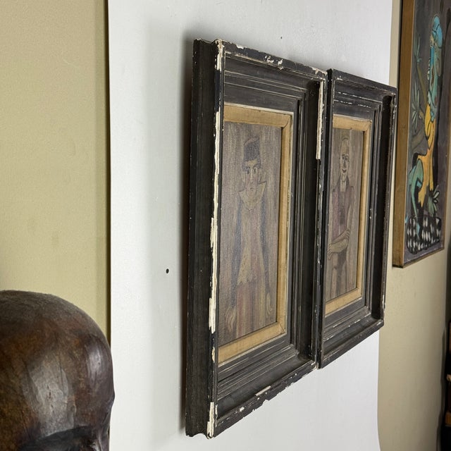 Textile Exquisite & Unusual Pair of 1940s Circus Performers Portrait Paintings, Framed Original Oil on Board For Sale - Image 7 of 16