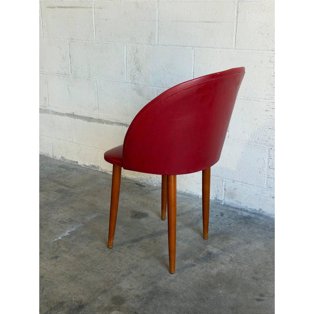 Red Red Vinyl Barrel Accent Chair With Tapered Wood Legs Mid-Century Modern 1960s For Sale - Image 8 of 11
