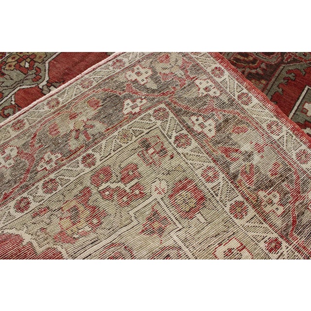 Red Antique Turkish Oushak Rug With Medallion in Soft Red, Light Green & Brown For Sale - Image 8 of 9
