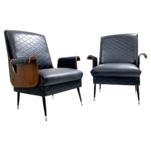Set of Mid-Century Modern Armchairs in Walnut and Vegan Leather, Italy, 1960s