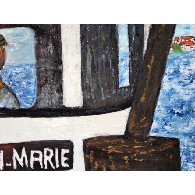 1970s Mid Century Swedish Modernist Naivist Maritime Oil Painting of a Fisherman For Sale - Image 5 of 17