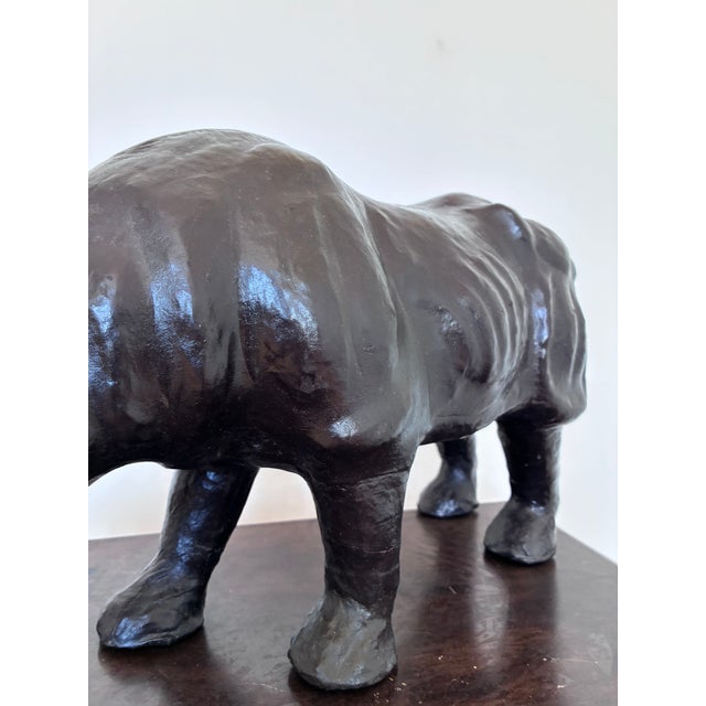 Traditional Large Vintage Handcrafted Leather Rhinoceros Statue For Sale - Image 3 of 12