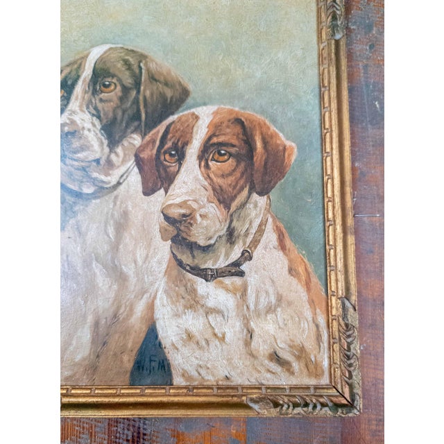 Early 20th Century 20th Century American Oil on Wood Panel Painting of Two Pointer Hunting Dogs For Sale - Image 5 of 11
