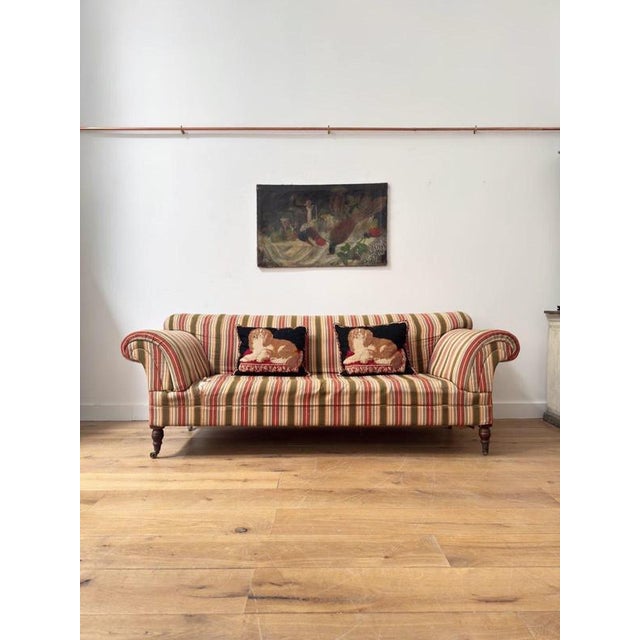 English Country House Deep Striped Scrolling Sofa For Sale - Image 10 of 10