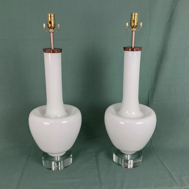 Vintage White Murano Glass Table Lamps - a Pair For Sale - Image 9 of 12