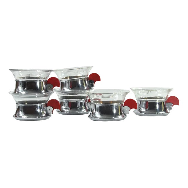 Art Deco Bakelite Handle Glass Cups, 1930s, Set of 6 For Sale