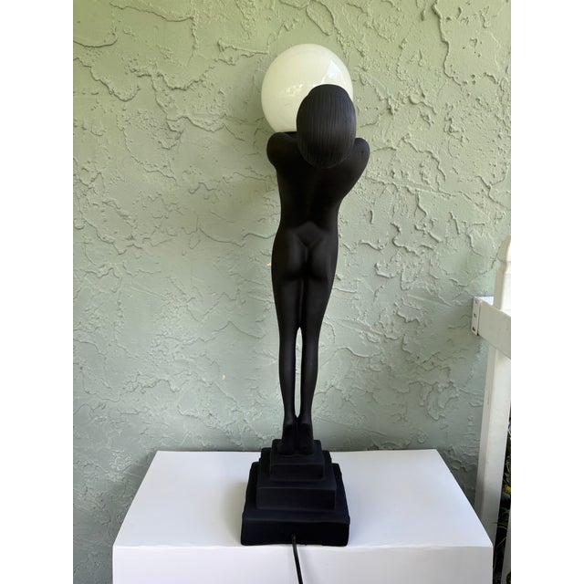 Late 20th Century Large Art Deco Revival Nude Woman Figural Table Lamp For Sale - Image 10 of 10