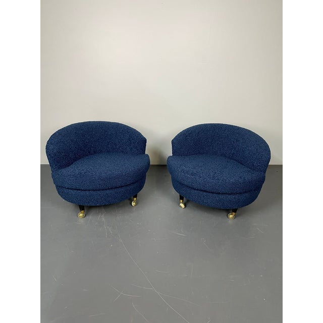 Pair of Mid-Century Rolling Swivel Lounge / Slipper Chairs, Baughman Style For Sale - Image 16 of 17