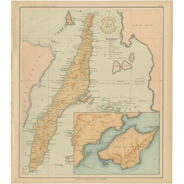 Map of the Island of Cebu, 1899 For Sale - Image 9 of 9