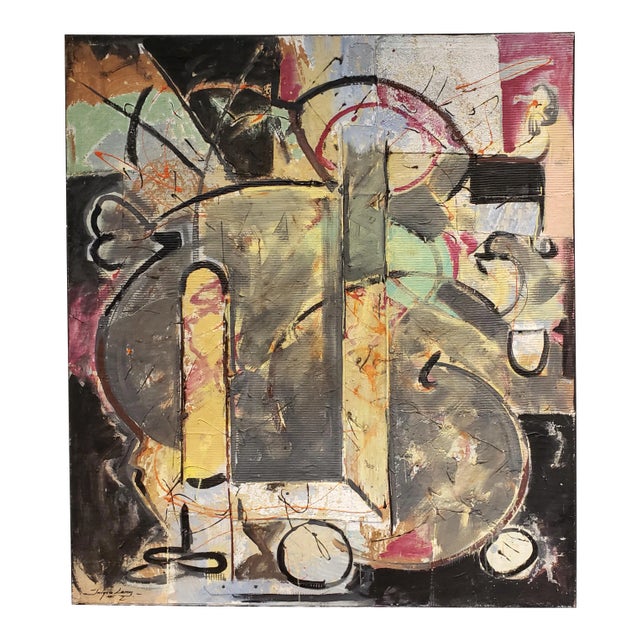 Multi Media Abstract Painting by Artist Jacques Lamy For Sale