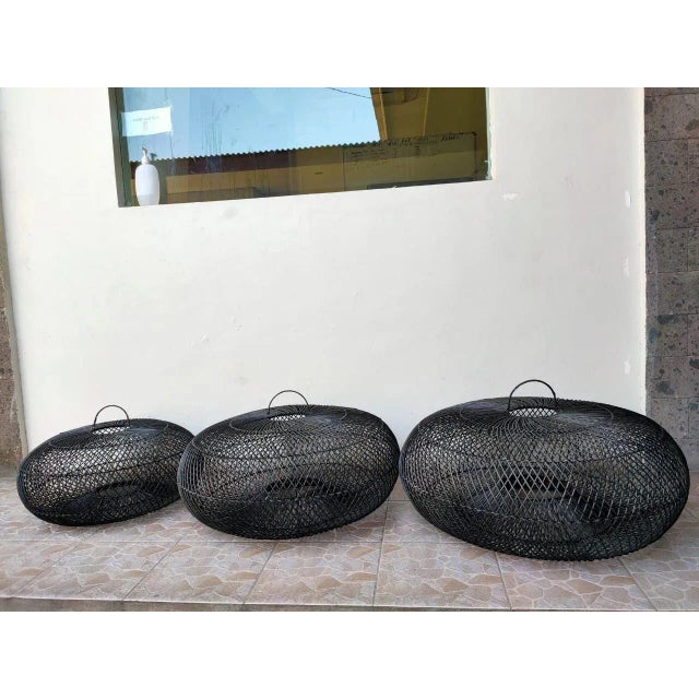 Black Wicker Donut Pendant Lantern Medium For Sale In Los Angeles - Image 6 of 12